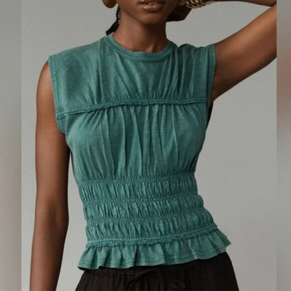 Anthropologie Tops - Anthropologie The Leah Gathered Tee by Pilcro teal Size Medium